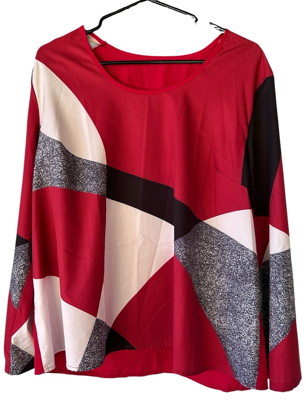 Women’s Abstract Red & White Long-Sleeve Top Dress 1X